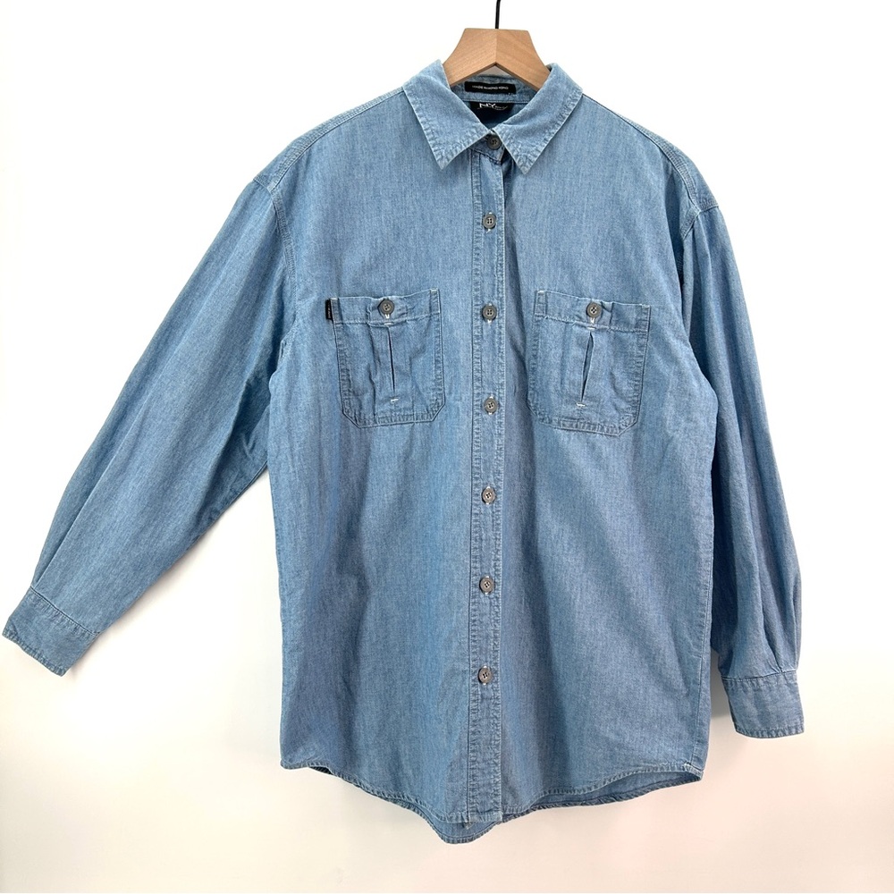 90s NY‎ & Co Denim Chambray Button Down Top Sz S Baggy - Picture 4 of 14